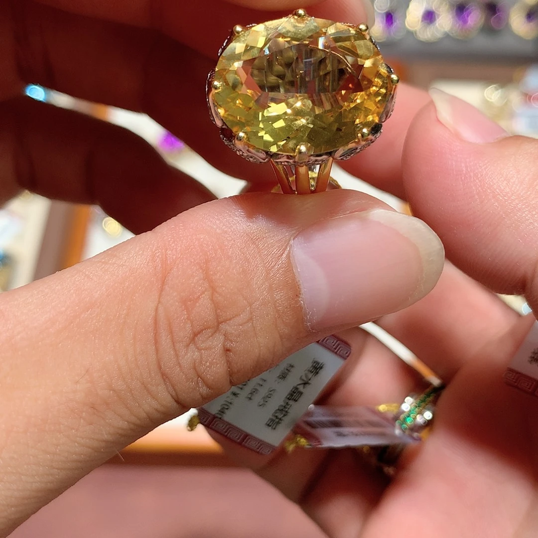 水晶戒指银S925镀金镶嵌
