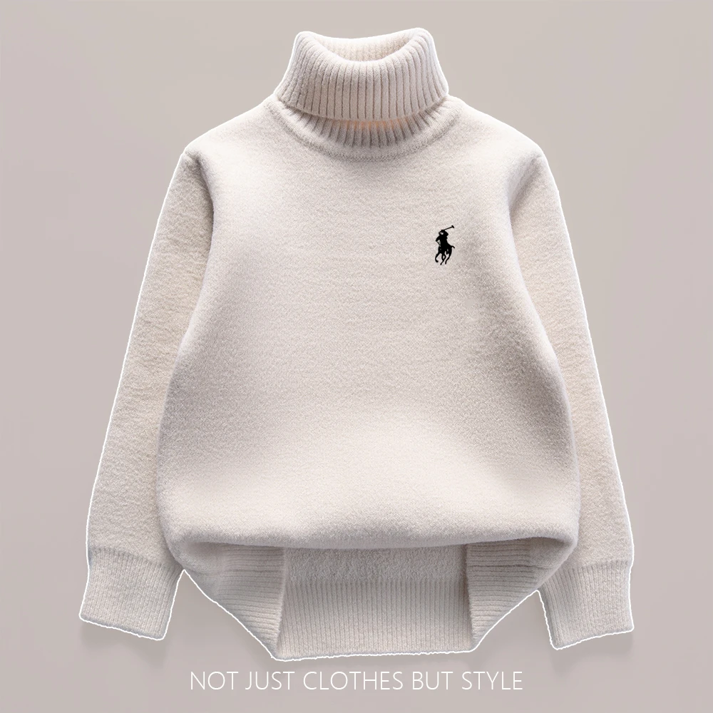 【毛巾绒】秋冬男女童装高领毛衣翻领针织衫加绒加厚一体绒打底衫
