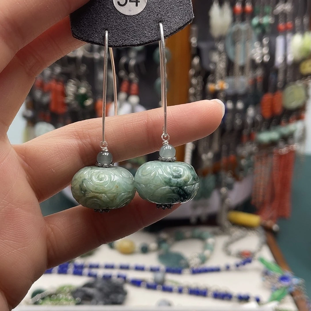 翡翠耳饰银S925镶嵌y****闹饰品