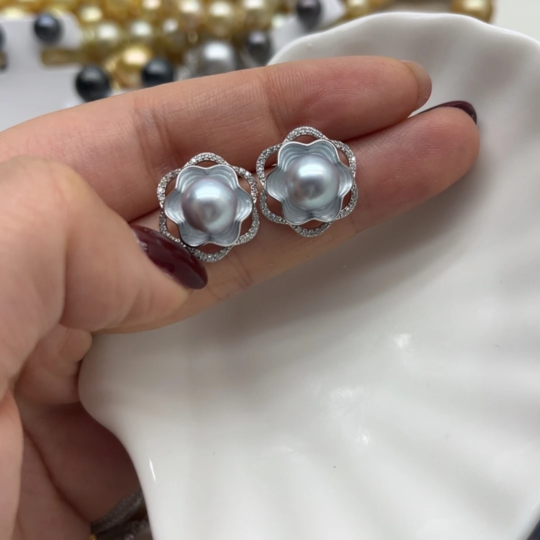 耳饰银S925镶嵌海水珍珠