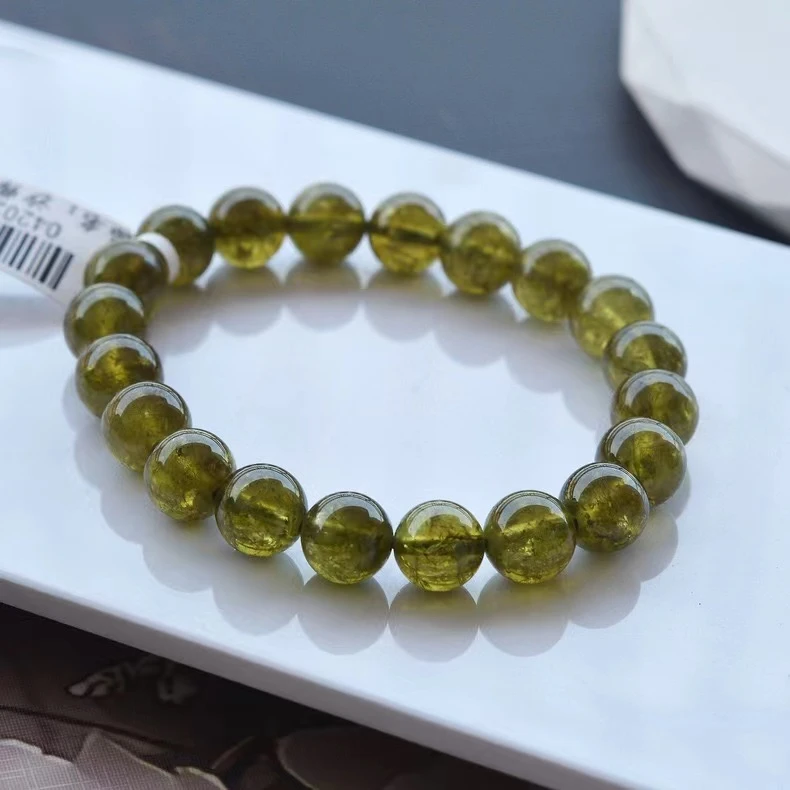 沙弗莱翠绿石榴石单圈手串绿榴石透体高火彩-KD5569