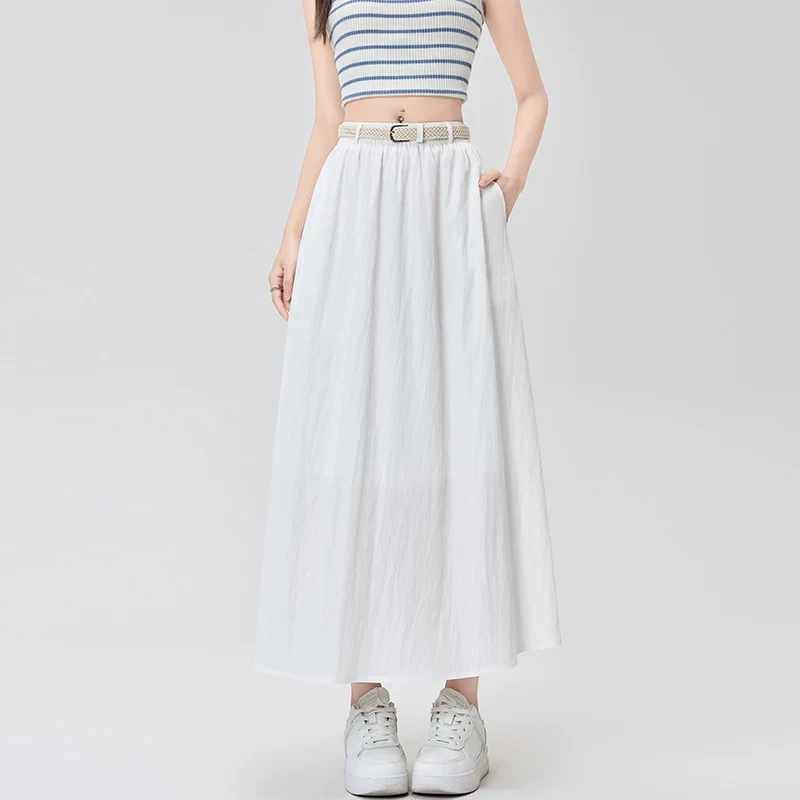 休闲风百褶裙少女风女半身裙夏季休闲不规则纯色