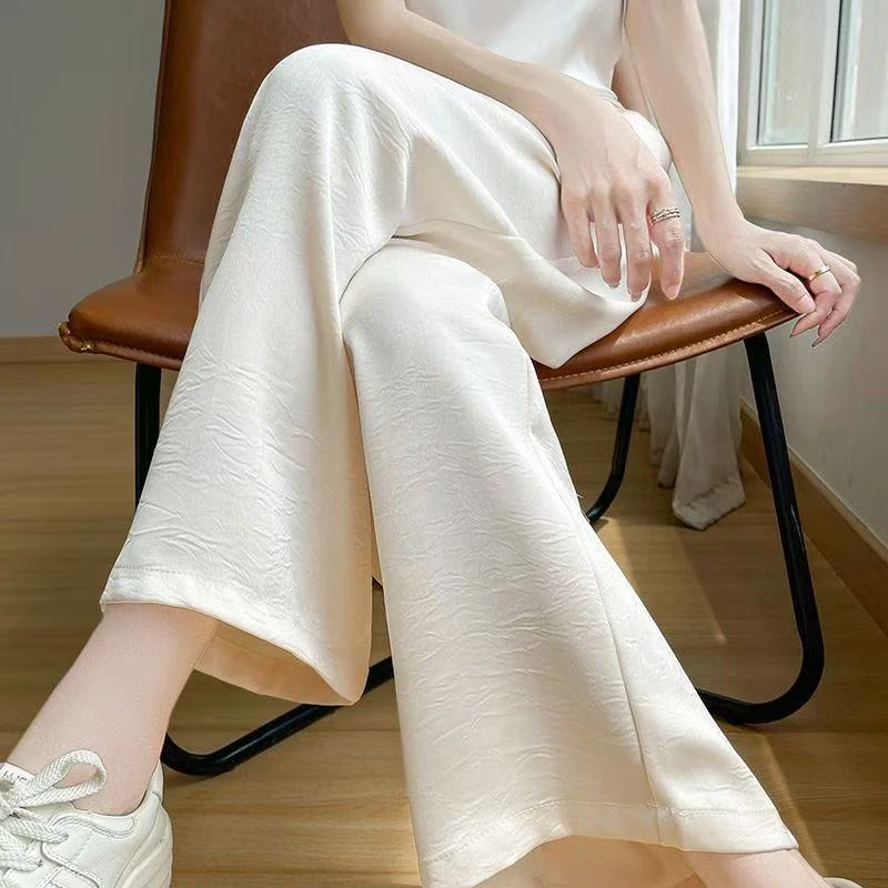 100%桑蚕丝冰爽透气仿捂窄版阔腿裤女夏薄款丝凉凉直筒裤高腰百搭