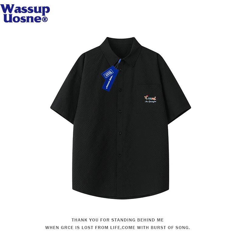 WASSUP UOSNE泡泡纱短袖衬衫男士夏季薄款青少年半袖大码冰丝衬衣