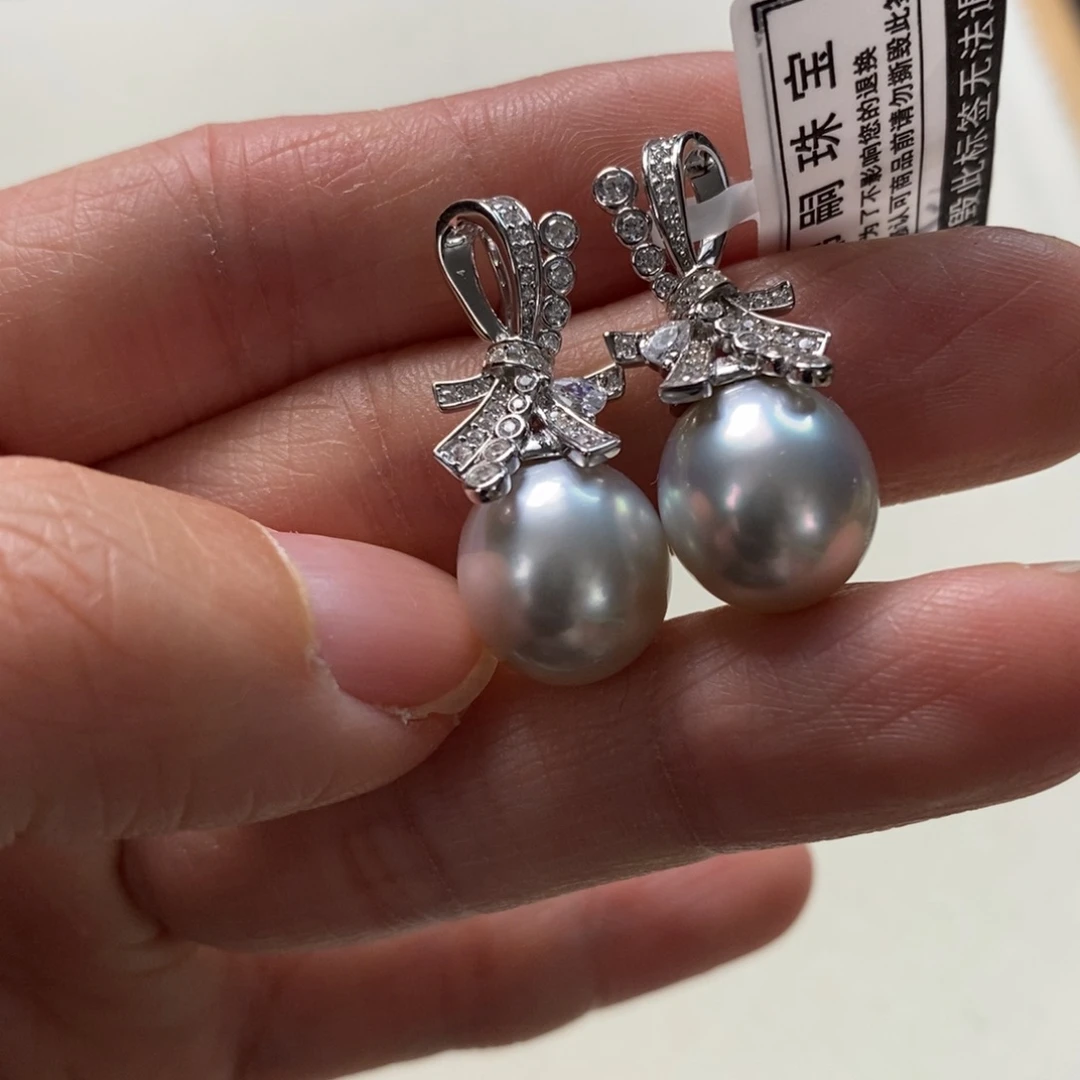 海水珍珠耳饰银S925镶嵌