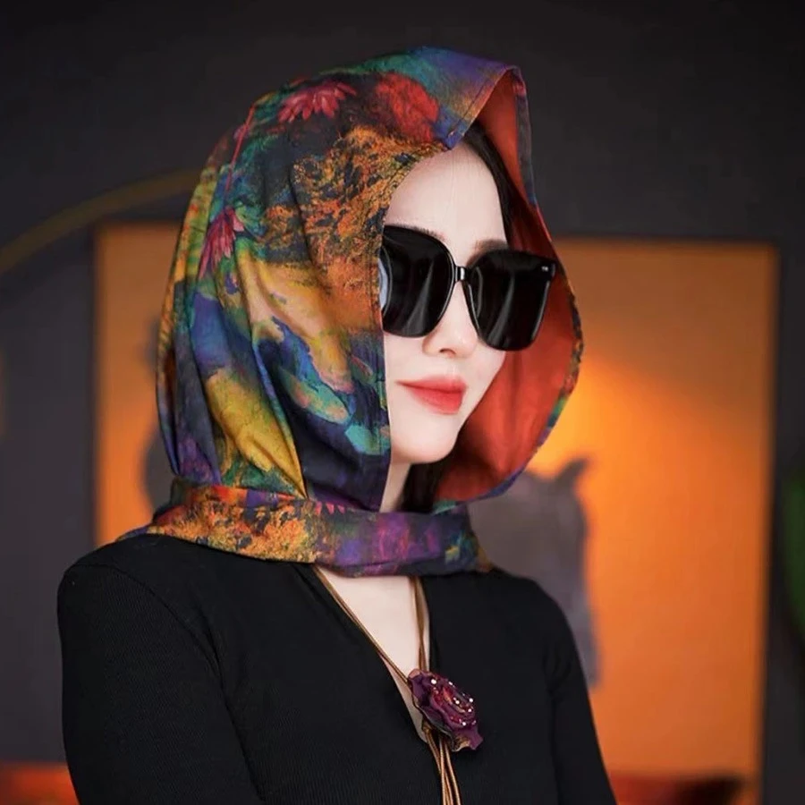 【时尚百搭】丝巾头巾帽2025年春夏新款防风防晒罗纹缎丝巾时尚百搭