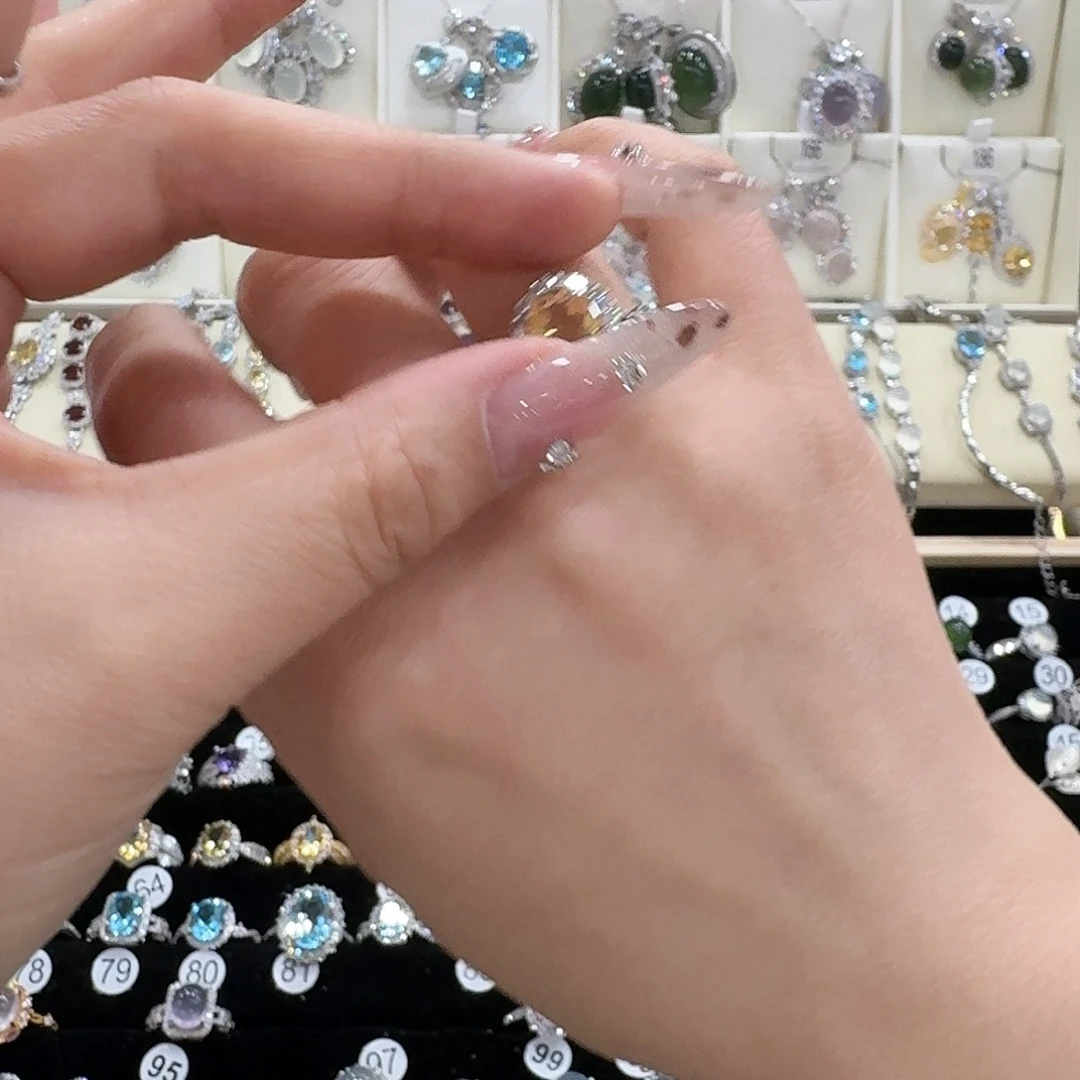 太***朵黄晶戒指银S925镶嵌