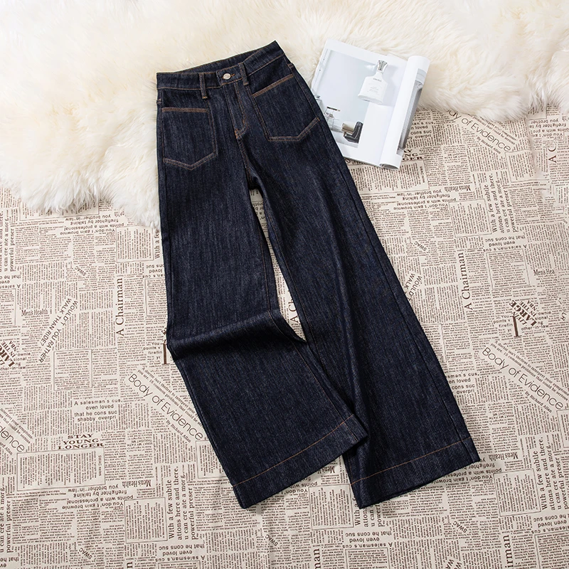 早秋新款三本针高腰阔腿微喇牛仔裤女2025年新款显瘦百搭9771