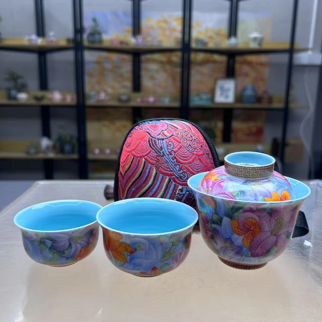 沐雨茶器 百合花旅行快客【刺绣花包】-5707（直播专享）