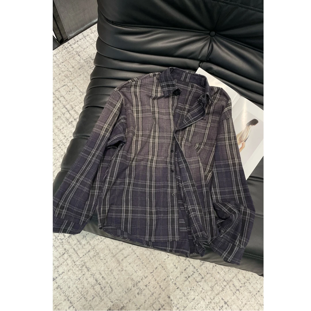 《An ni》【巴家】秋冬新品时尚宽长袖翻领格子衬衫外套Ani-C946