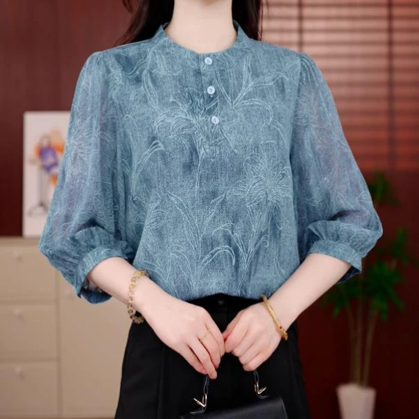 2025新款大码百搭气质时尚湖光潋滟衬衫减龄显瘦衬衣高级感女上衣