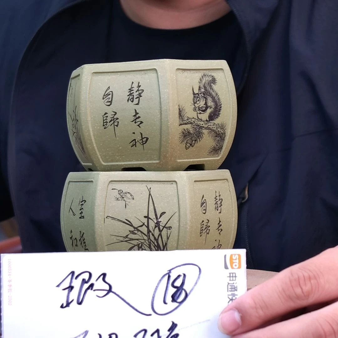 紫砂花盆同喜同喜