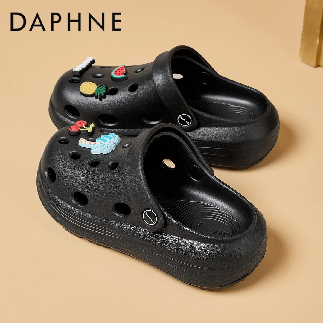 达芙妮潮流百搭洞洞鞋女款2025年夏季新款厚底增高舒适软底包头拖
