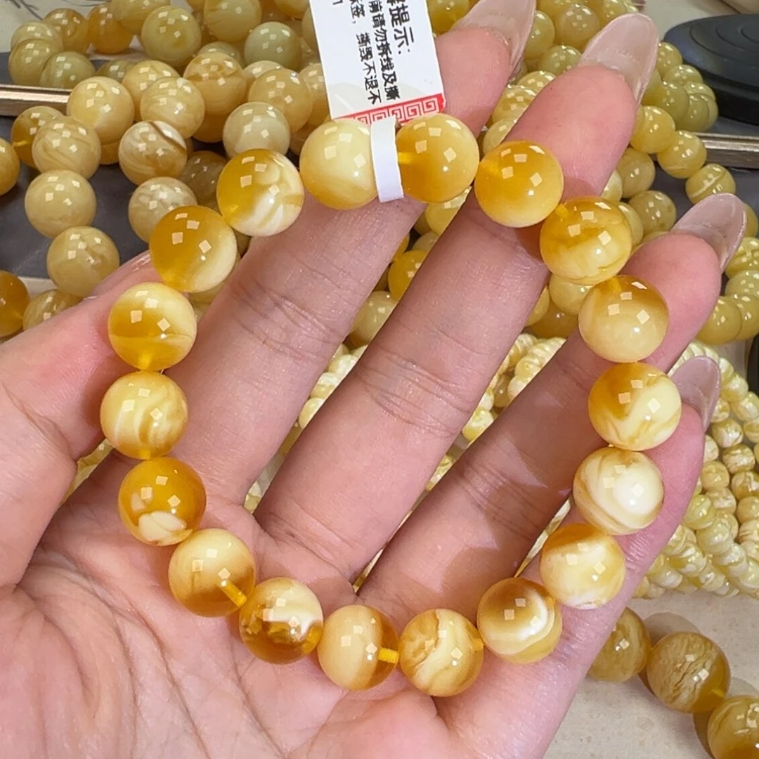 琥珀未镶嵌手链14.7金瓷白