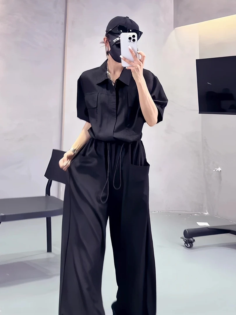 酷飒冰感工装连体裤气质显白宽松休闲百搭显瘦设计感连体裤L750