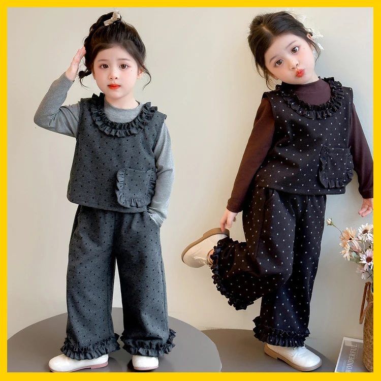 服装2025年款秋季简约衣服独特洋气时髦拉儿童女童童女童波点拉绒