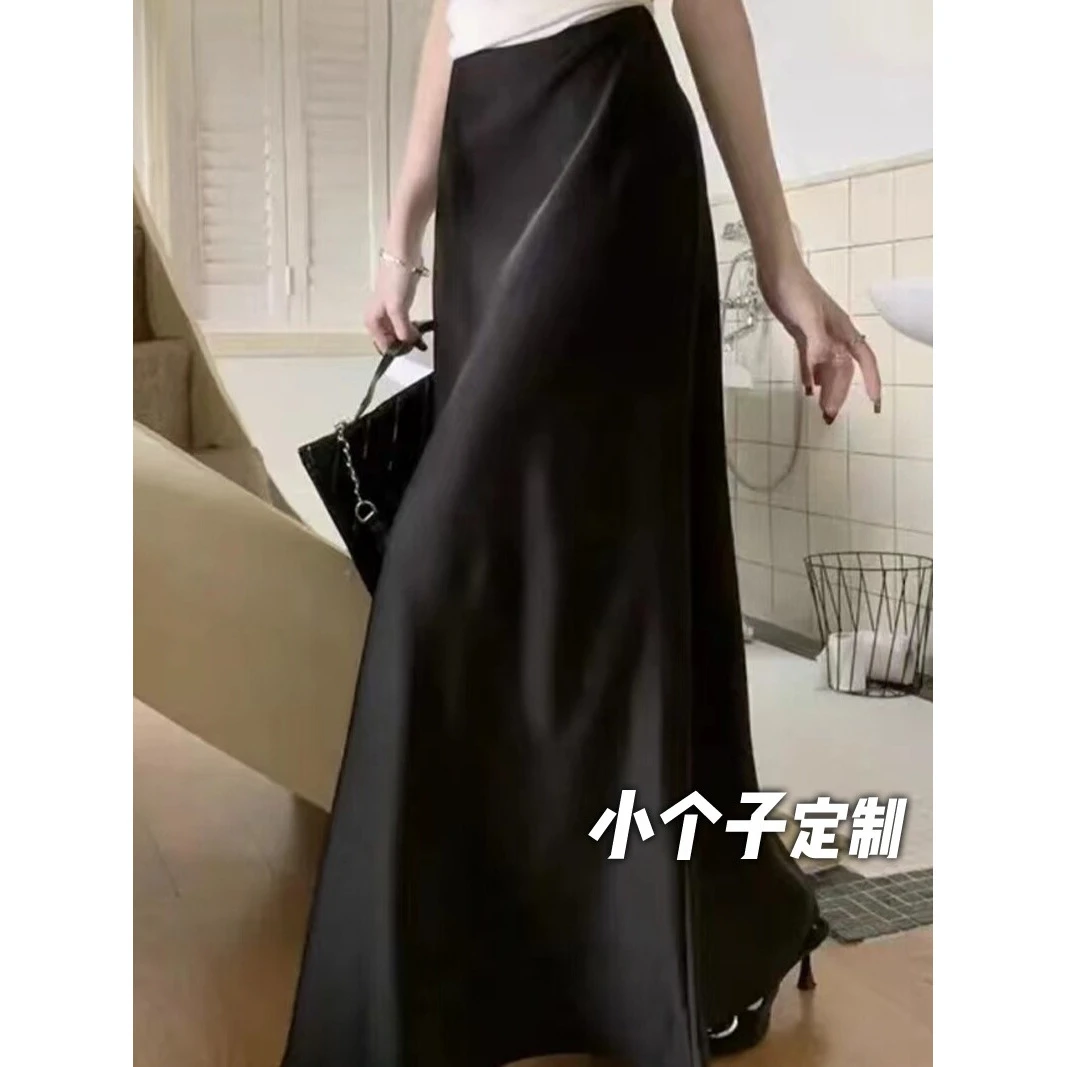 150小矮个子复古醋酸缎面半身裙女高级感鱼尾裙高腰包臀a字中长款