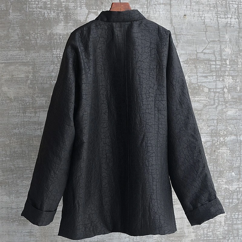 原创冬桑蚕丝棉花棉袄保暖舒适高端龟裂香云纱棉衣复古中国风立领