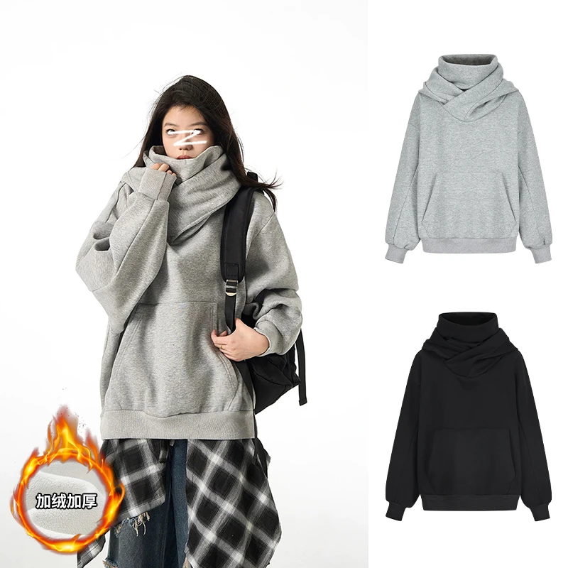 Moses Queen/魔西女王美式机能风外套秋冬加绒加厚高领连帽卫衣女