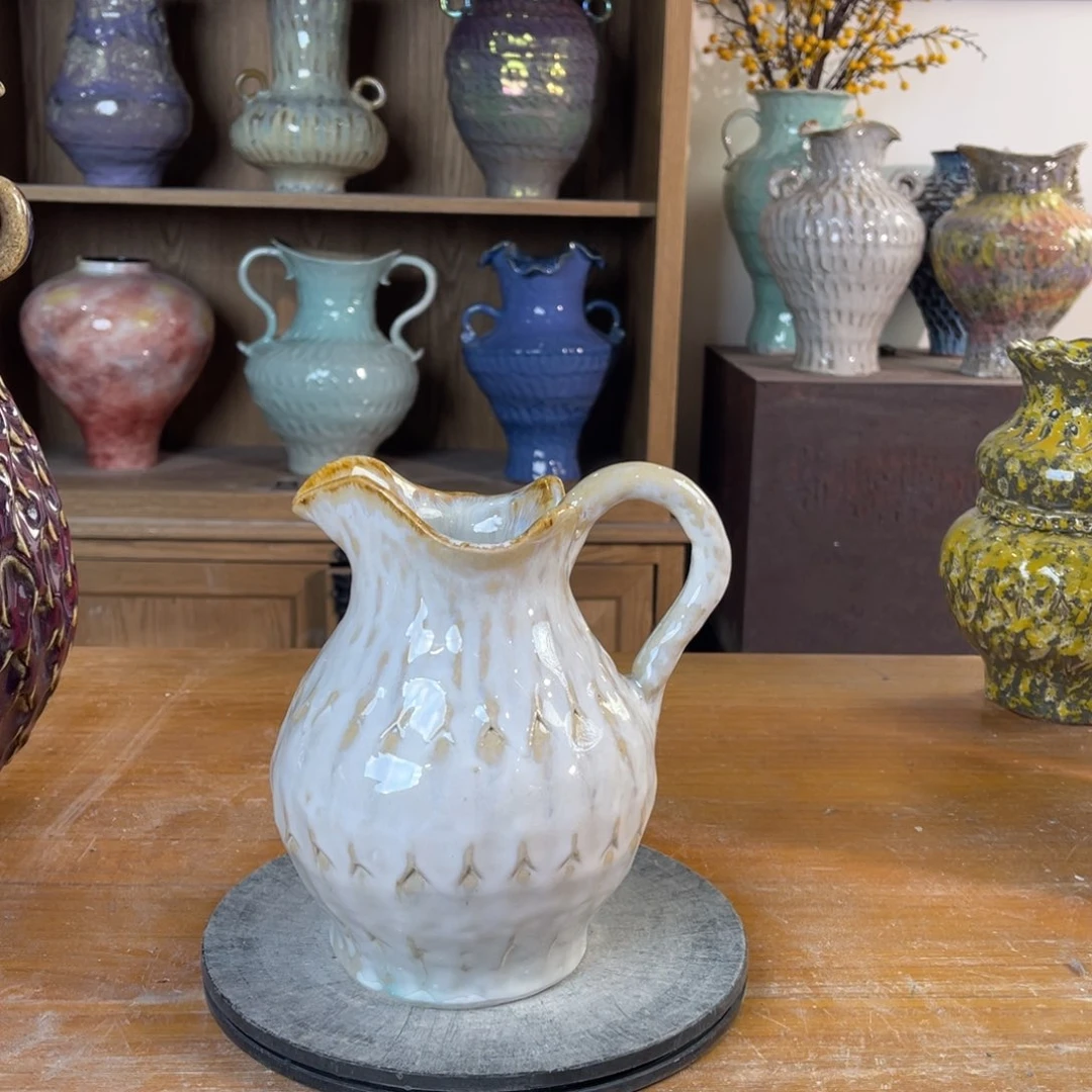 摆件陶瓷花瓶高19口径6盘泥微瑕