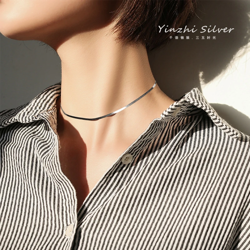 吊坠925银 925银项链女2023新款爆款轻奢小众设计蛇骨链高级锁骨