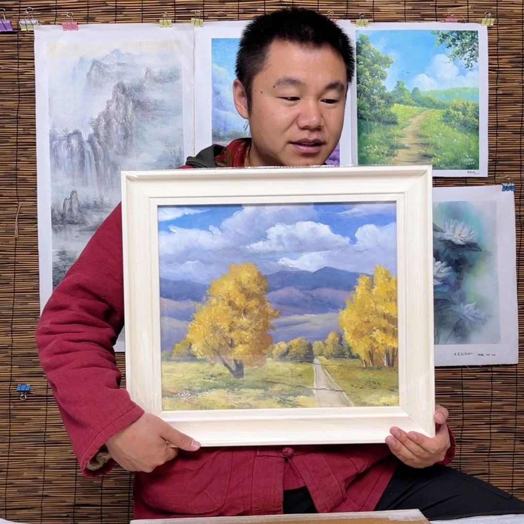 油画行路人小院绘画作品竞拍