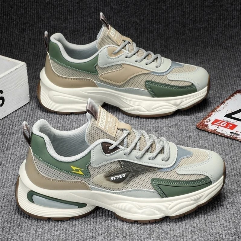 2025男鞋夏季透气百搭防臭耐磨网面运动休闲厚底青少年老爹潮鞋