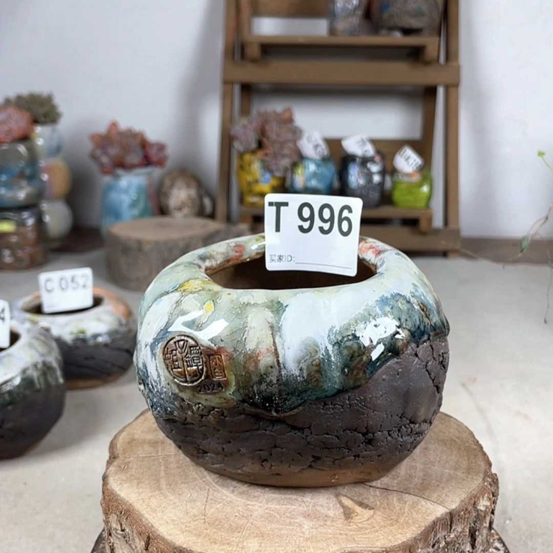 紫砂花盆小白孤品 蛋壳盆 内口6