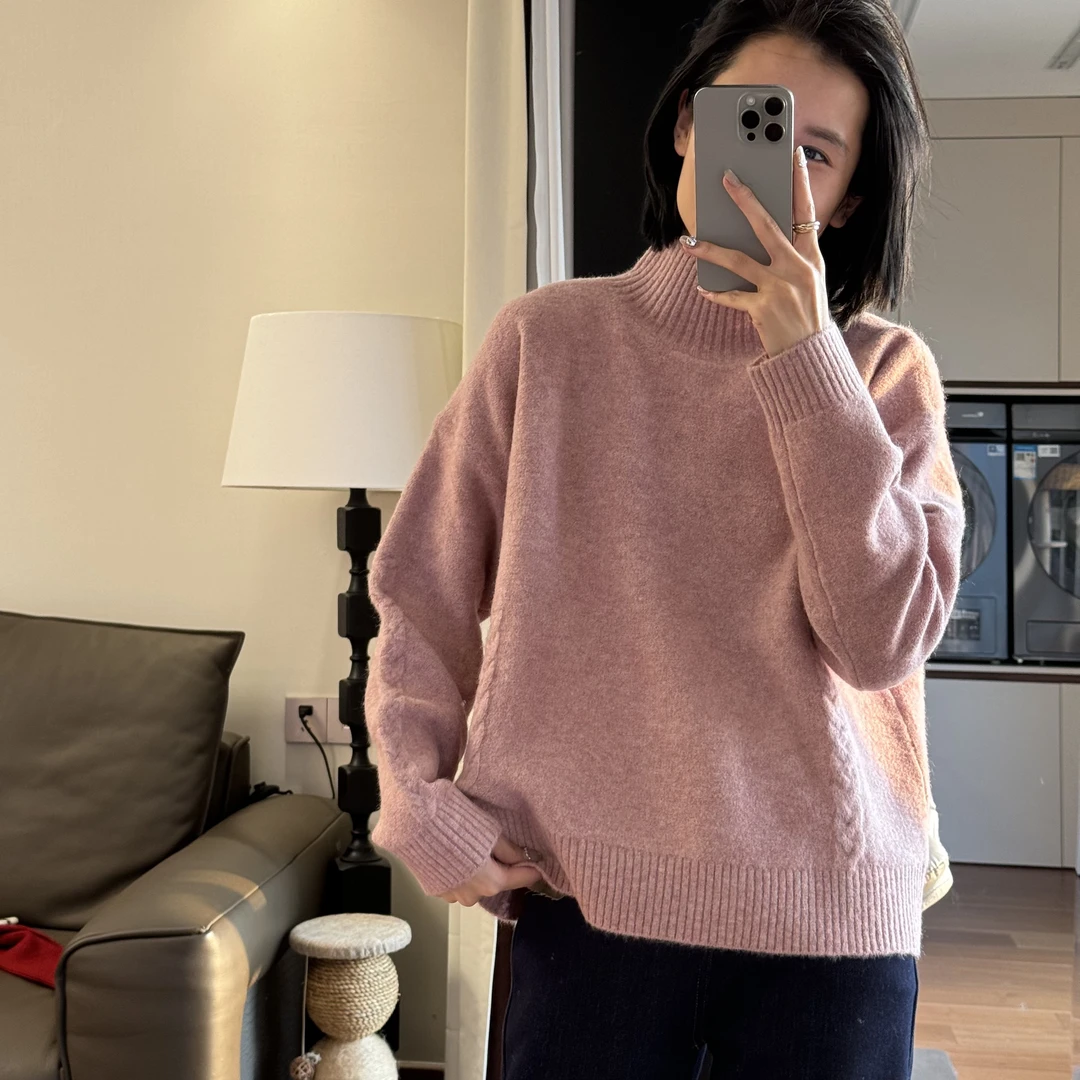 喜樂  2024绵羊毛麻花针织衫冬季新款时尚百搭抗起球休闲半高领女