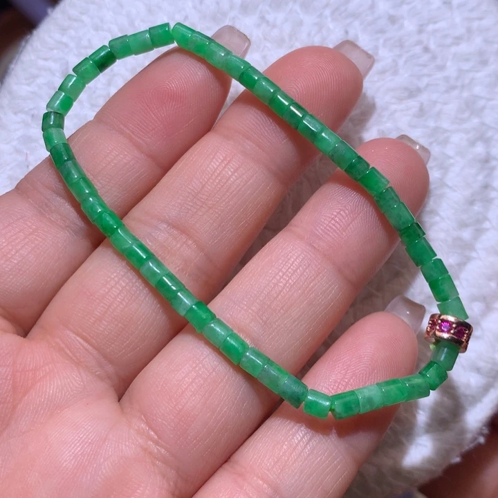 翡翠手串未镶嵌冰阳绿桶珠手串