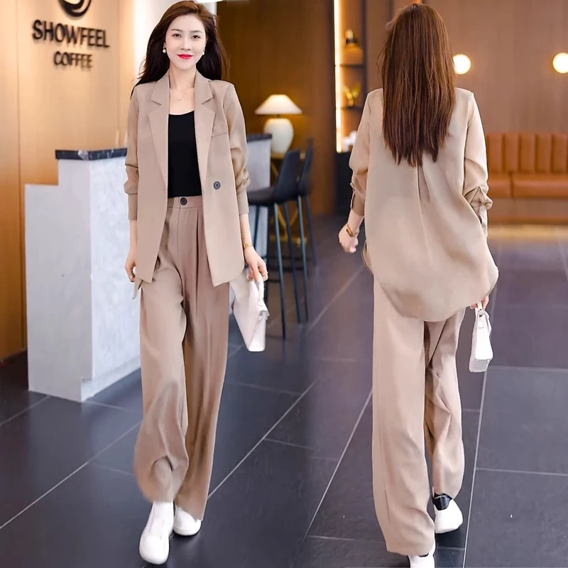 时尚小西装套装女2025春秋新款洋气宽松休闲西服外套阔腿裤两件套