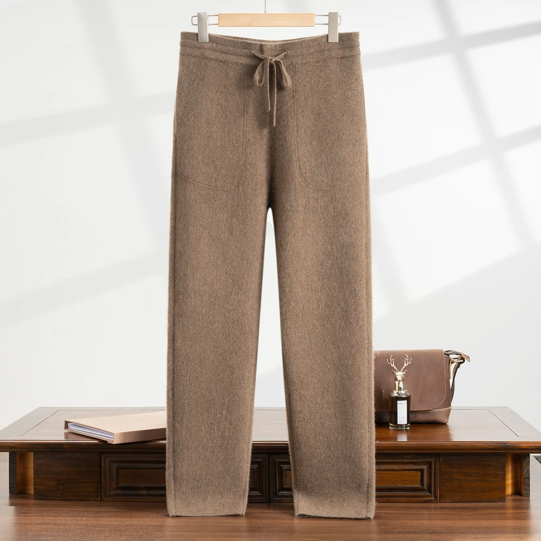 100%山羊绒男加厚外穿针织直筒长裤保暖休闲百搭裤