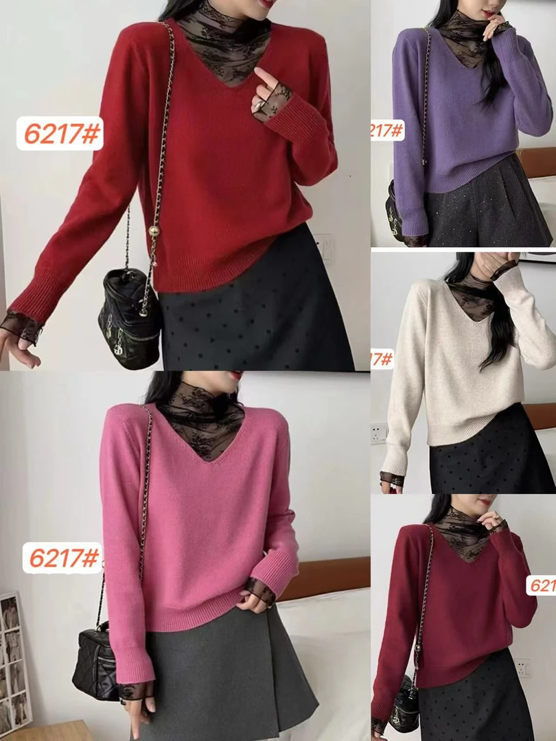 YF！6217#拼接时尚假两件珍珠绒半高领毛衣