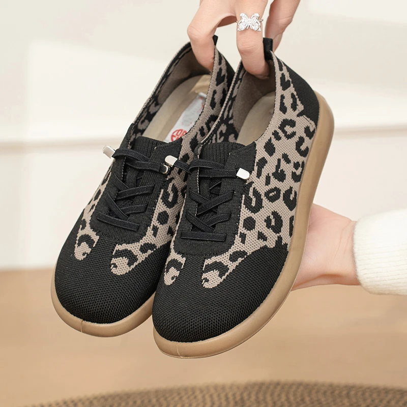2025春季新款豹纹德训鞋时尚休闲女鞋软底轻便透气平底老北京布鞋