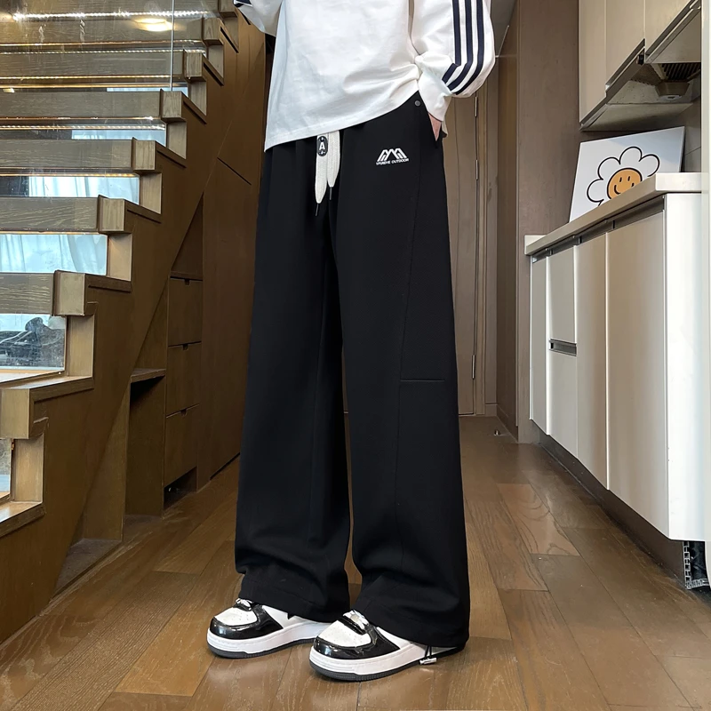 啄木鸟男士休闲裤春秋季宽松直筒阔腿裤青少年卫裤男生运动长裤子