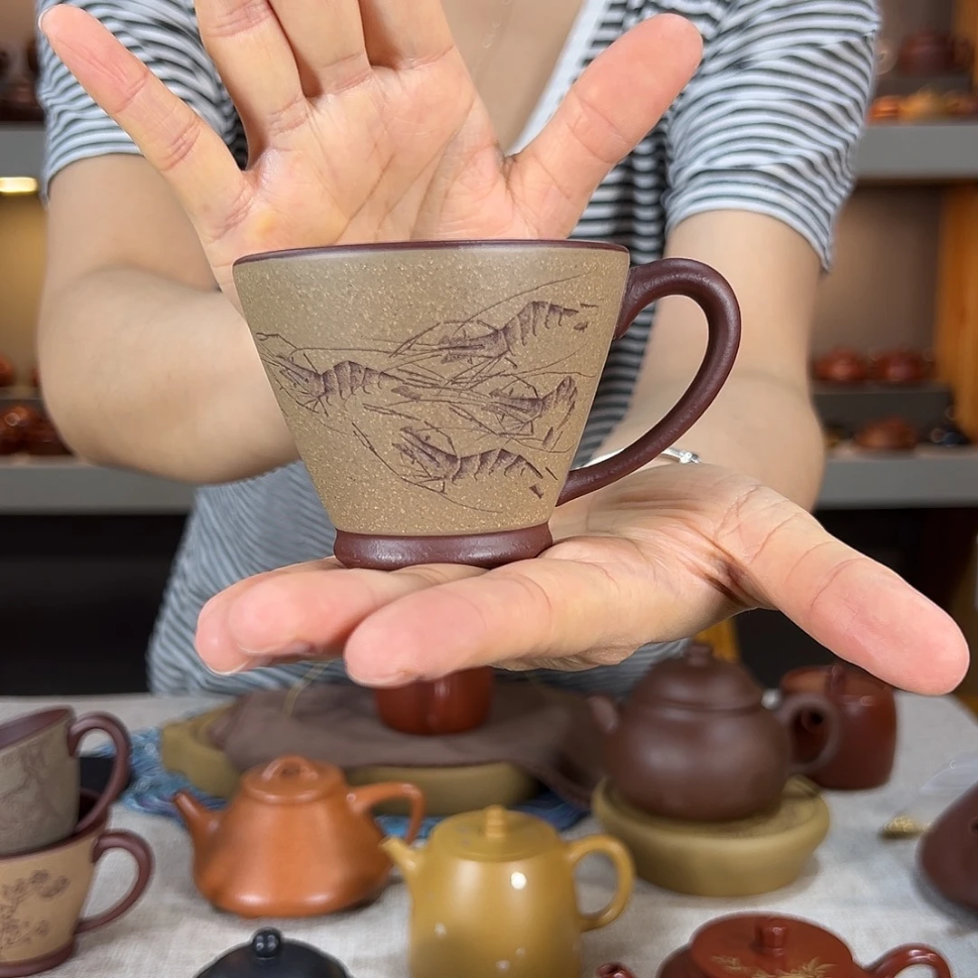 缘****紫砂茶壶咖啡杯 刻虾 120cc