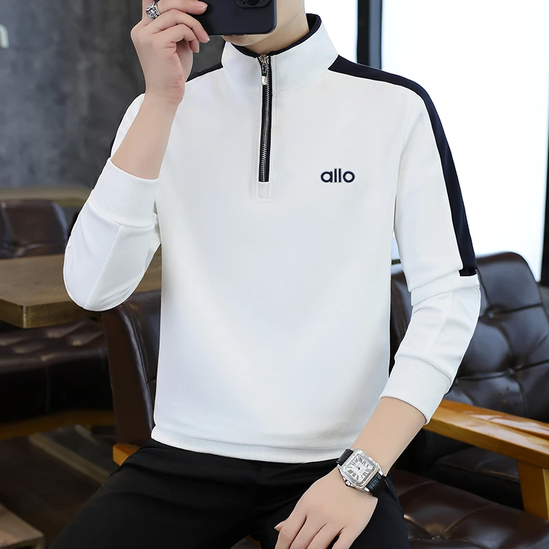 男士立领拉链秋季新款卫衣刺绣休闲简约时尚潮流打底拼色上衣9110