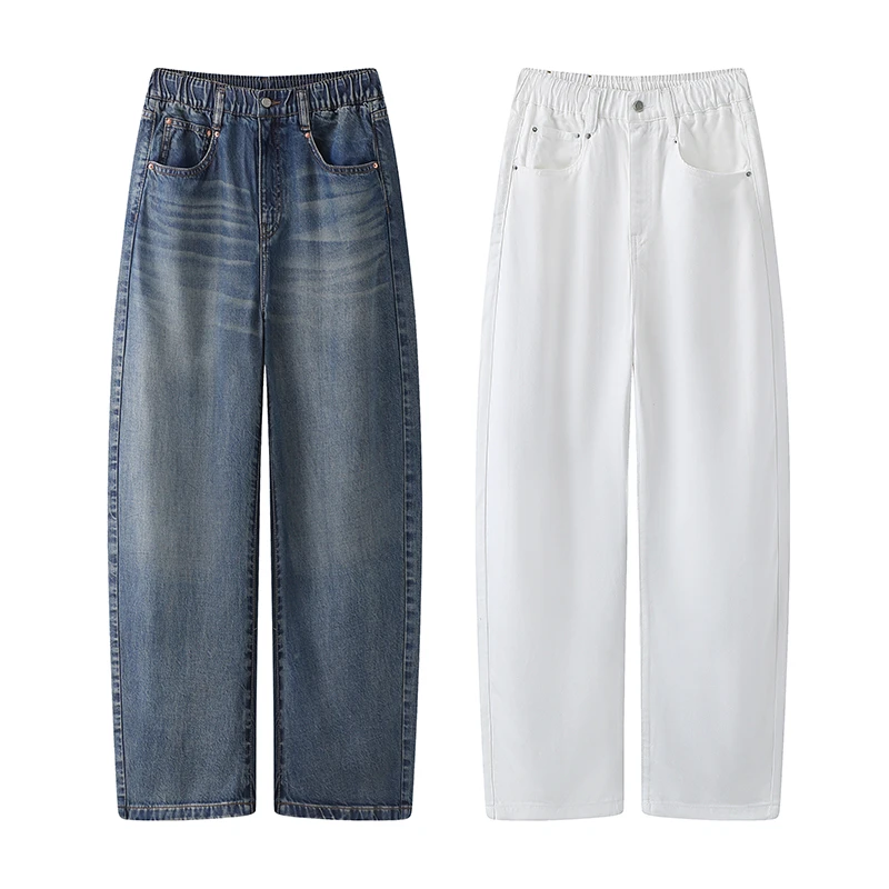 夏季新款简约直筒水洗工艺宽松版型设计香蕉牛仔裤【8144】