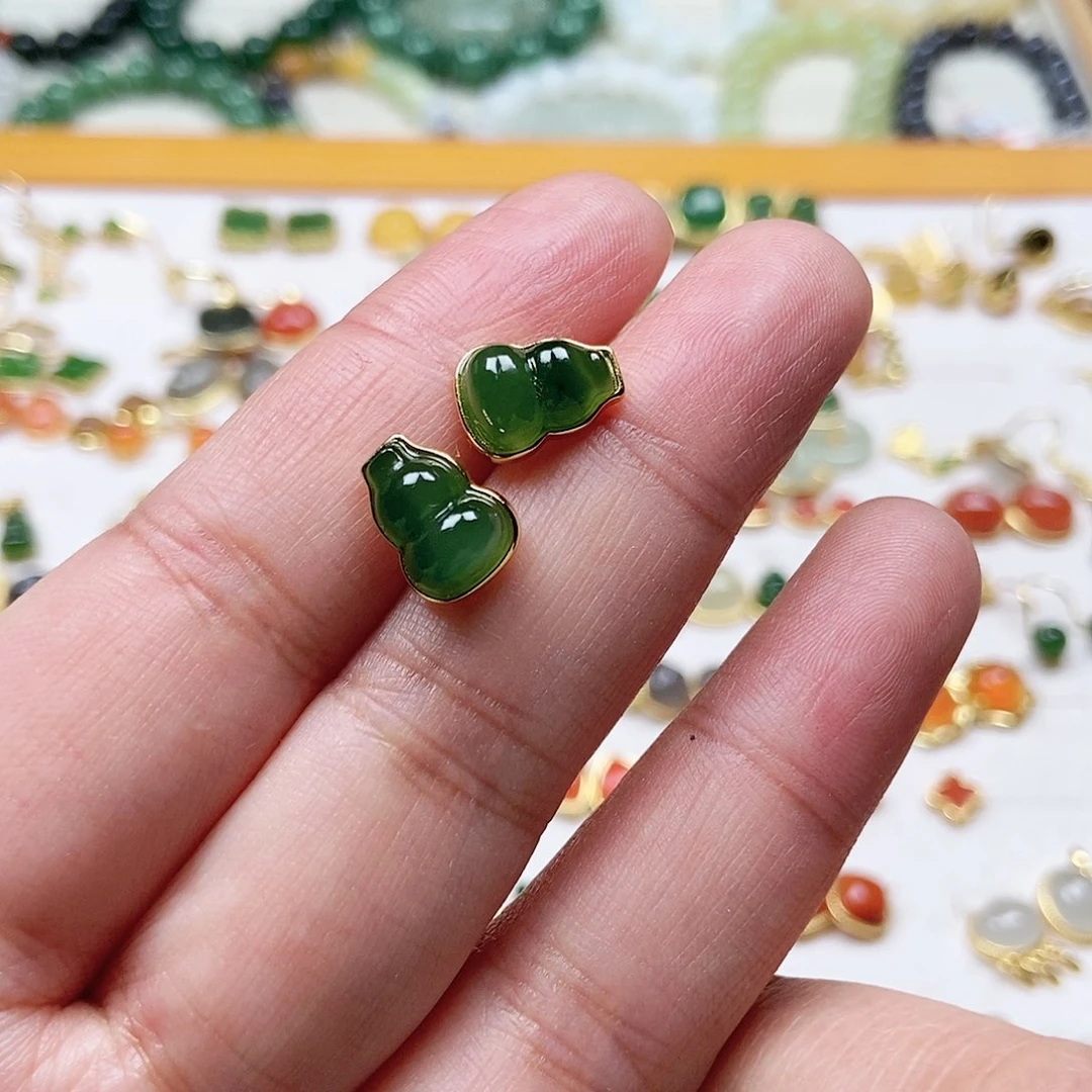 和田玉耳饰银S925镶嵌