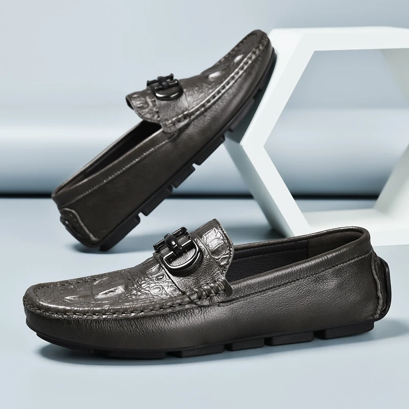 头层牛皮豆豆鞋男秋冬软皮软底透气一脚蹬懒人鞋商务休闲真皮男鞋