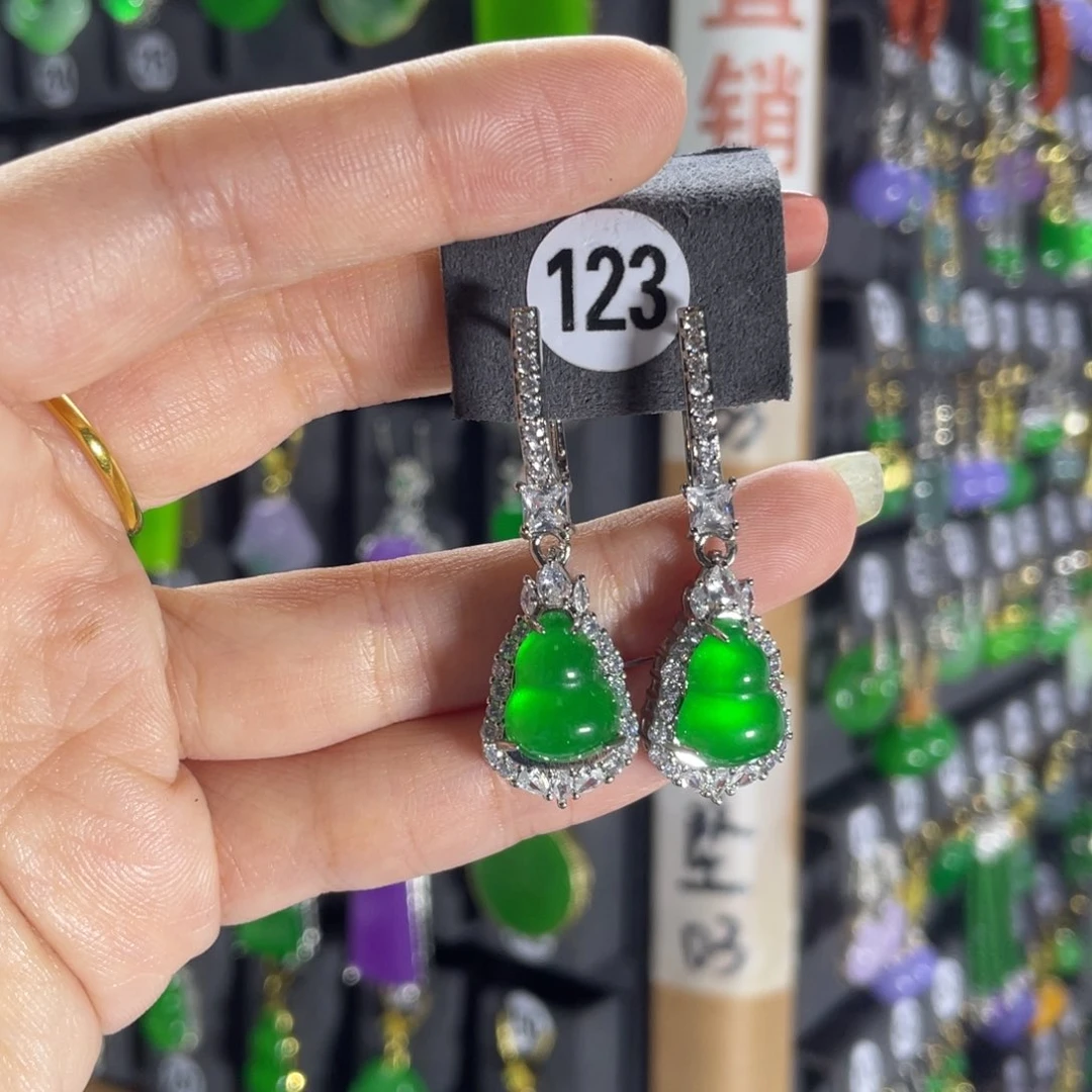 银S925镶嵌翡翠耳饰123