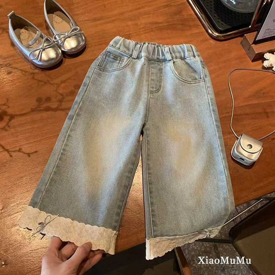 女童牛仔裤甜美韩系2025新款春秋小童百搭女宝宝洋气阔腿裤