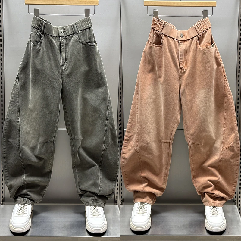 秋季新款复古渐变潮流牛仔裤男直筒宽松休闲裤设计感阔腿弯刀长裤