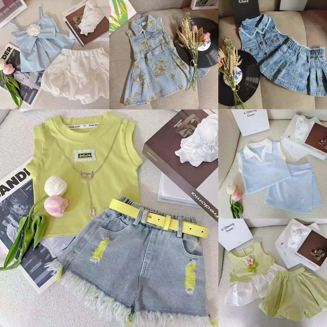 [2250-2347]女童粉色夏装时尚洋气套装2025新款中小童小女孩裙子