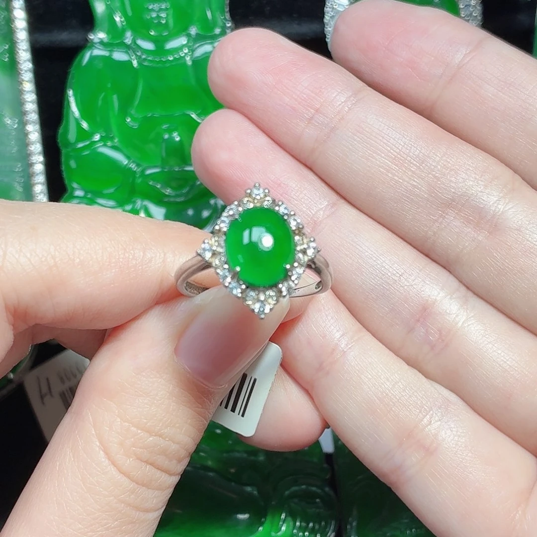 翡翠银S925镶嵌戒指天然A货翡翠