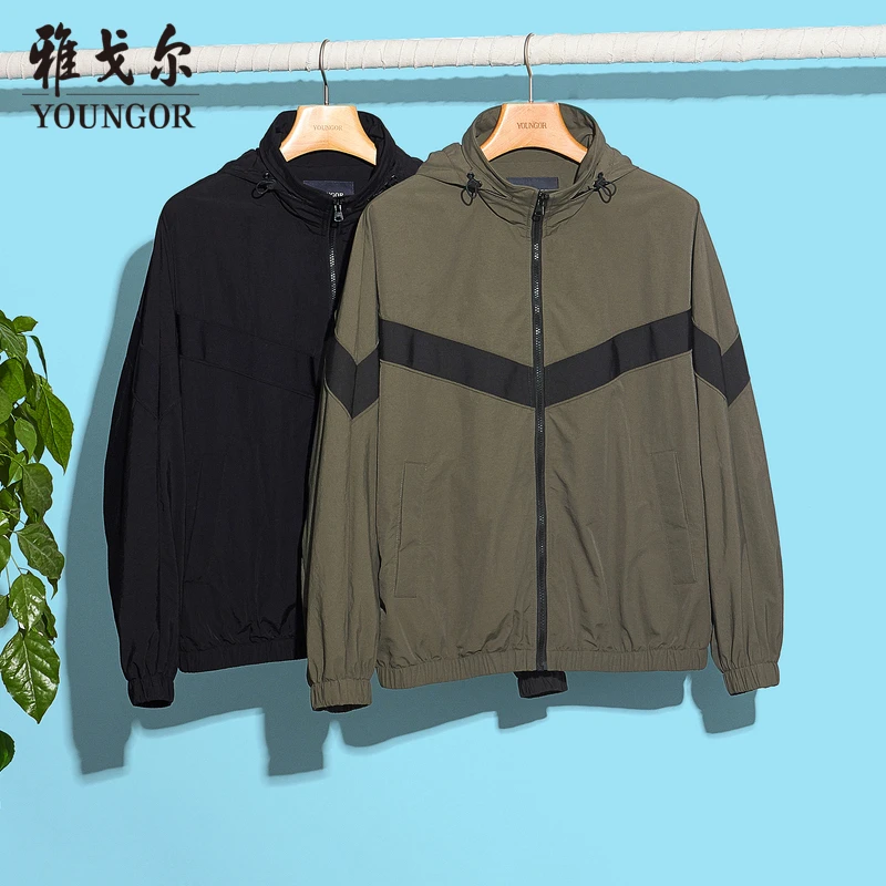 【设计师款】雅戈尔夹克秋季新款男商务休闲连帽短款潮流时尚薄外套