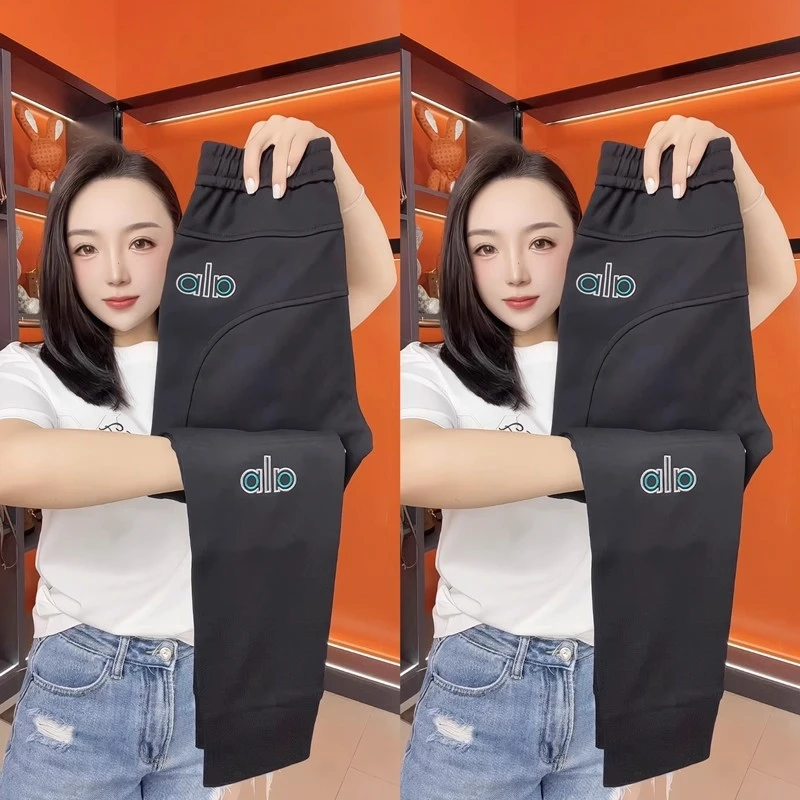 秋冬季新款时尚潮流运动加绒卫裤宽松纯色字母长裤加厚休闲裤时尚