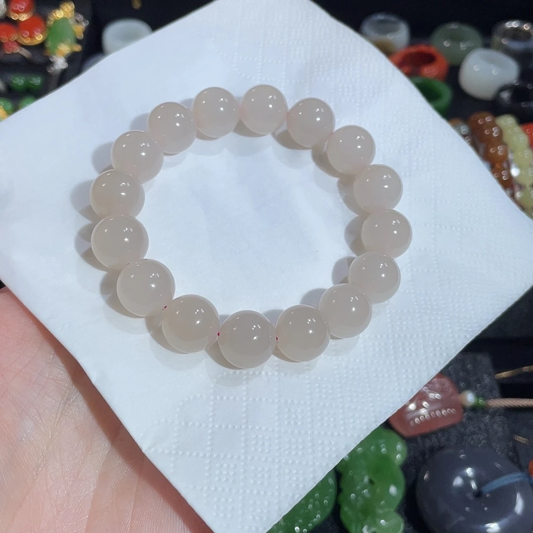 和田玉未镶嵌手串卡12 藕粉手串