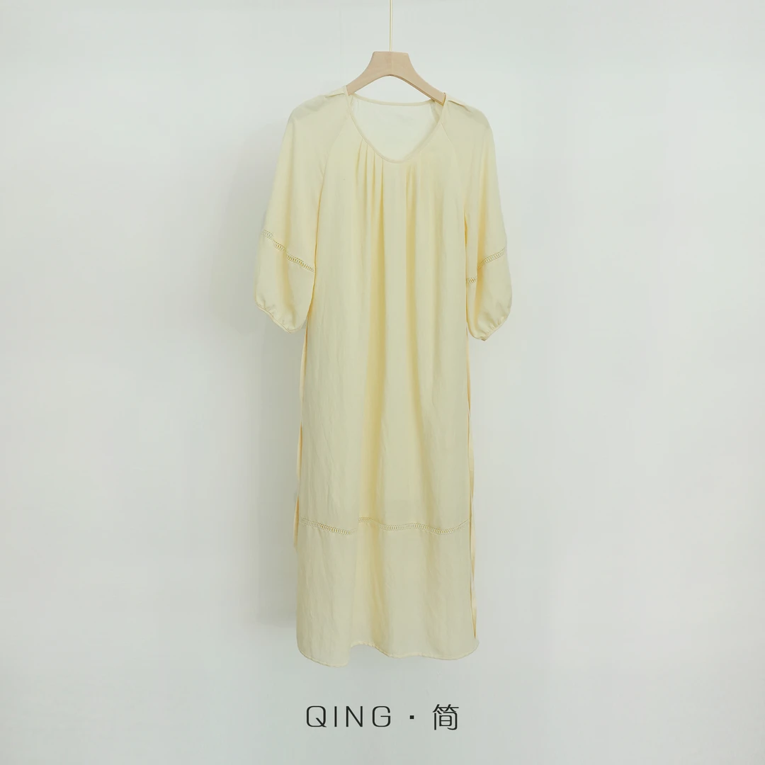 小个子天丝亚麻秋款连衣裙2025新款复古宽松气质高级感设计长裙子