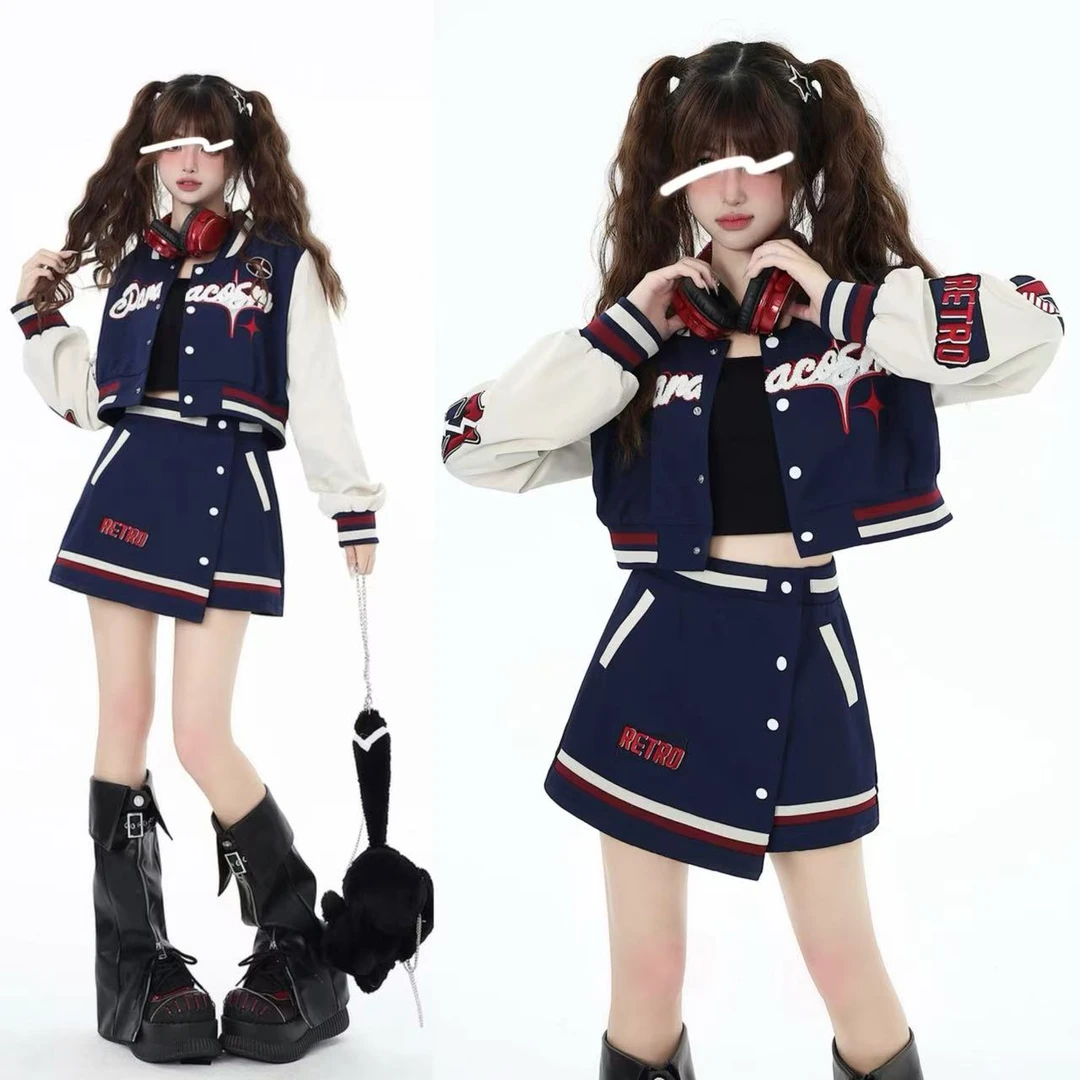 【机车女孩】重工美式街头秋冬学院高街复古棒球服宽松百搭夹克外套